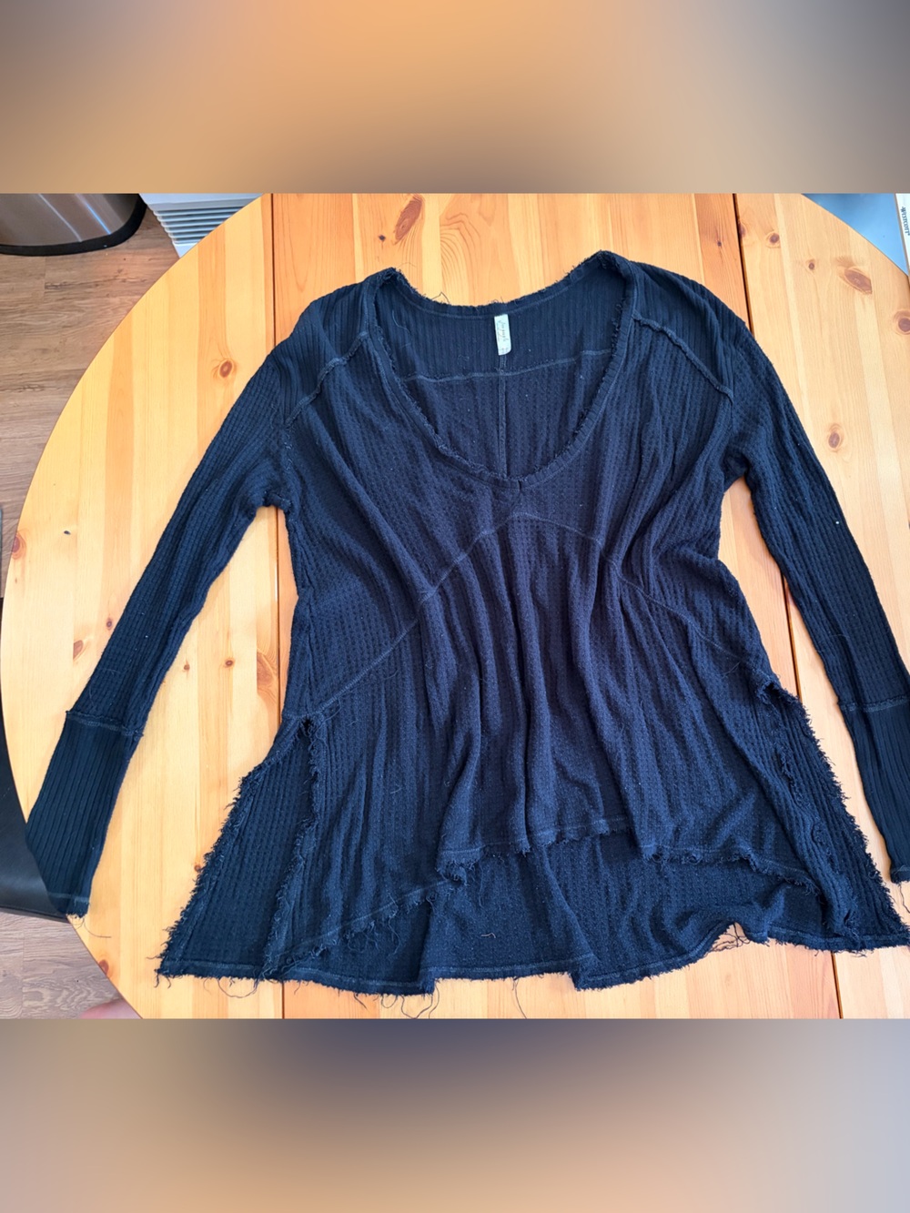 Free People Thermal Waffle Black Long-Sleeve Scoop-Neck Tunic